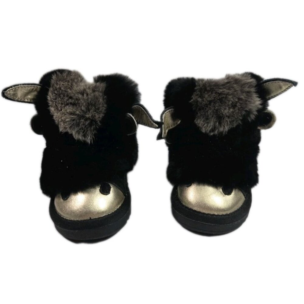 Ozwear Ugg Girls Zip Donkey Boots Gold Black Fuzzy Boots, Toddlers Sz 5 / 6 - Picture 2 of 8